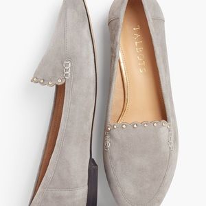 Talbots Gray Suede Studded Ryan Loafers. 9.5